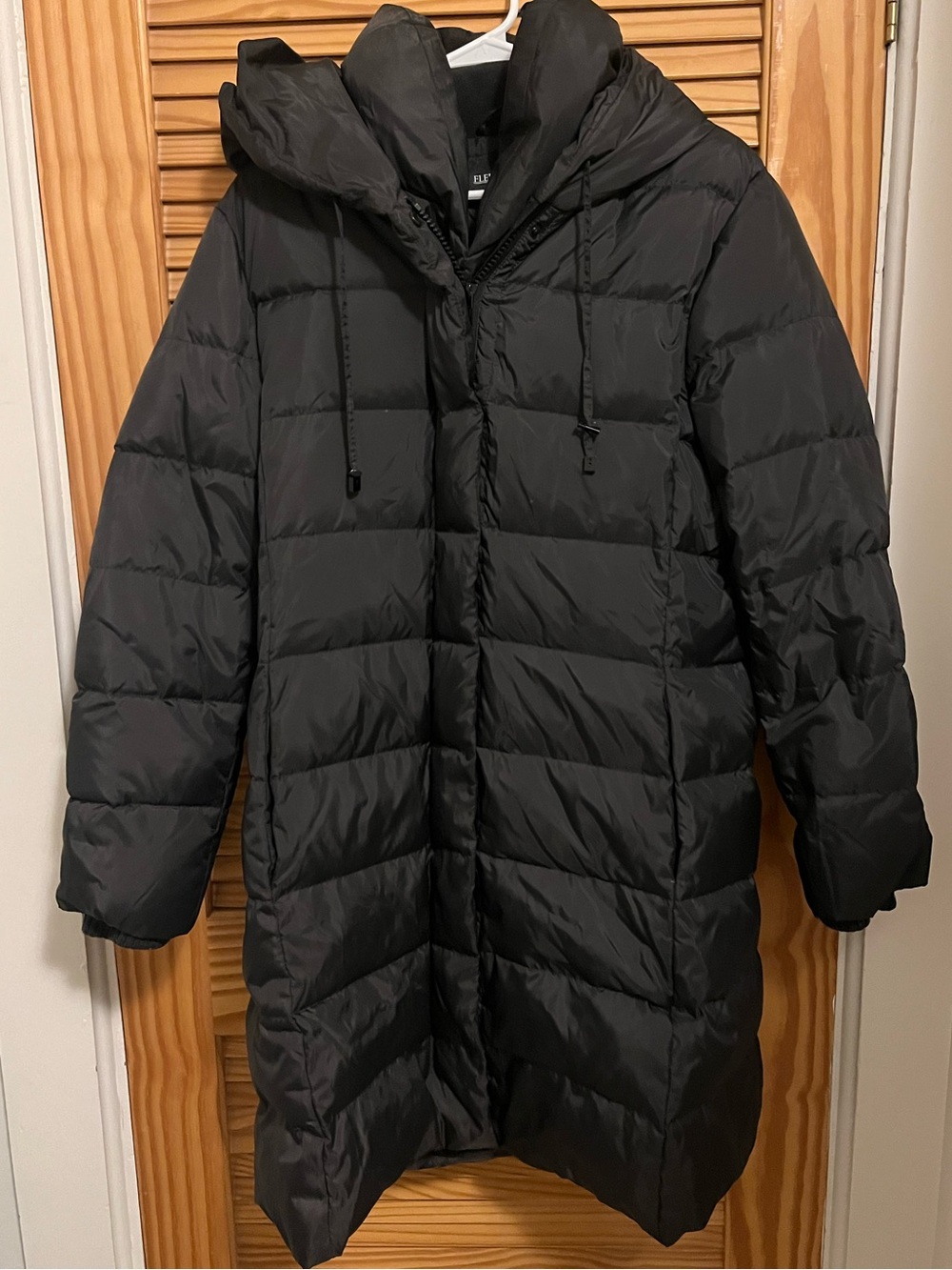 Fleet Street Black Long Puffer Coat with Hood Womens L
